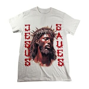 Headgear Classics Jesus Saves Graphic Tee Shirt Cream Small NWT